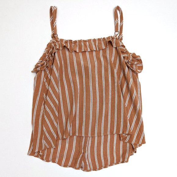 Universal Thread Striped Ruffle Burnt Orange Tank Top Summer Women's Size 2X - Picture 2 of 4